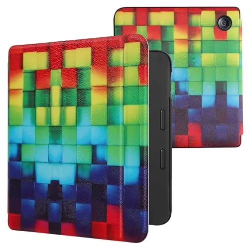 kwmobile Schutzhülle für Tolino Vision 6 Hülle - eReader Flip Case mit Auto Sleep Funktion - Regenbogen Würfel mit Mehrfarbig Grün Blau