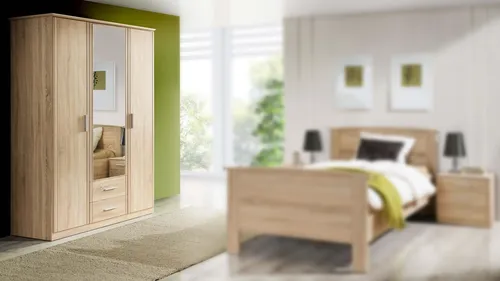 Kleiderschrank Gloria mit Spiegel in Sonoma Eiche - Moderner Schlafzimmerschrank mit 3 Türen, Kleiderstange und Einlegeboden. Ideal für Platzsparendes Wohnen, Maße: 139,2 x 200,8 x 59,6 cm.