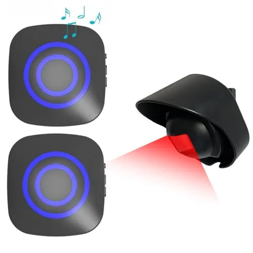 OBEST Kabellose Haussicherheit Alarmanlage, Bewegungssensor Alarm, Türfenster-Einbruchalarm mit 1 Sender und 2 Empfänger, 150M 120°Reichweite, 38 Melodien, 4 Lautstärkestufen, Infrarot-Bewegungsmelder