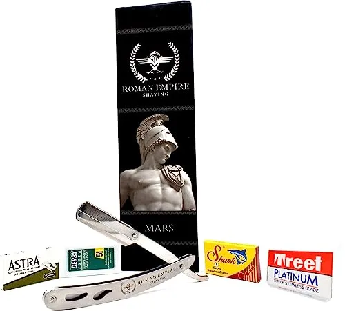Rasiermesser Mars von Roman Empire Shaving | Professioneller Rasierer für Bart und Schnurrbart mit 20 Klingen