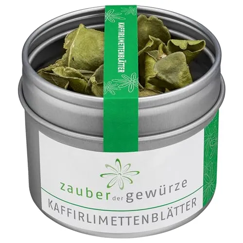 Zauber der Gewürze Kaffirlimettenblätter, getrocknet, das i-Tüpfelchen in der asiatischen Küche, für thailändische Gerichte wie Tom Yam Gung Suppe, Curries und viele weitere asiatische Gerichte, 2 g