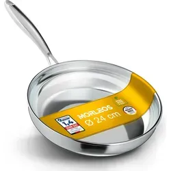 Morleos Ø24 cm Bratpfanne aus Edelstahl – 5-lagig für perfekte Röstaromen - Pfannen - Hochwertige Edelstahlpfanne unbeschichtet, backofenfest bis 400°C und ideal für energiesparendes Braten mit erstklassigen Röstaromen.