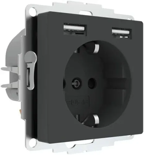 2USB 2U-449351 Unterputz-Steckdose VDE mit USB-Anschluss - Moderne Unterputz-Steckdose in Anthrazit, ideal für das Laden von Geräten mit USB, perfekt für ein aufgeräumtes Zuhause.