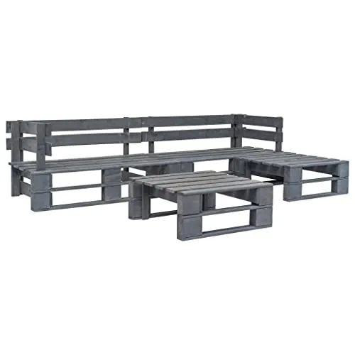 vidaXL Holz Garten Sofagarnitur 4-TLG. Grau - Wetterbeständiges Palettensofa-Set aus kesseldruckimprägniertem Kiefernholz, ideal für entspannte Stunden im Garten oder auf der Terrasse.