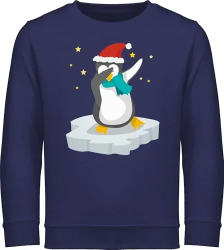 Sweatshirt Kinder Pullover für Jungen Mädchen - Geschenke Christmas - Dab Pinguin Weihnachten - 140 (9/11 Jahre) - Navy Blau - Weihnachtspullover weihnachtssweatshirt weihnachtsmotiv Dabbing