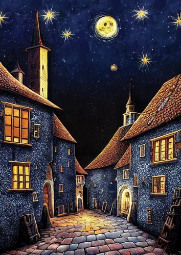 Art Puzzle Puzzle Medieval Inn Night