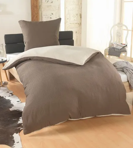 DreamHome Wende Bettwäsche Set 2-teilig Uni Seersucker