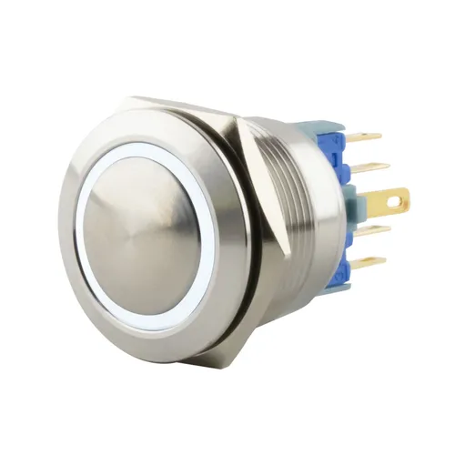 SeKi Edelstahl Drucktaster Ø22mm gewölbt LED Ring in weiss 0,5x2,8 Pins 250V 3A