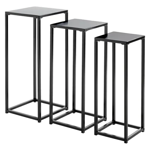 HAKU Möbel Blumensäule 3er Set schwarz - Modernes Metalldesign, ideal für Pflanzen und Dekoration mit stabilen Ablagen
