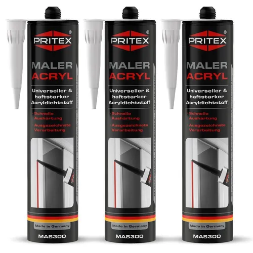 Maleracryl 3 x 300 ml Bauacryl weiß Fugendichtmasse zum Abdichten von Rissen