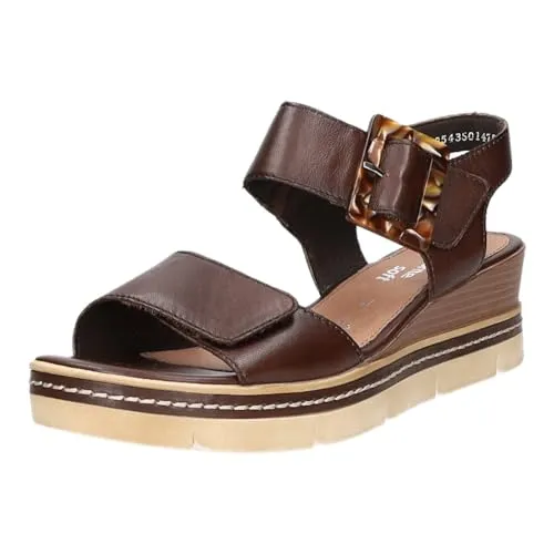 Remonte Keilsandalette mit auffälliger Zierschnalle in Braun (Gr. 38) - Modische Keilsandalette mit 6 cm Absatzhöhe und gepolstertem Softfußbett für hohen Tragekomfort. Ideal für warme Sommertage, bietet sie eine stilvolle Optik und sicheren Halt durch Klettverschlüsse.