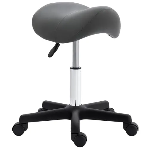HOMCOM 360° drehbarer Rollsitz - Höhenverstellbarer Salonhocker in Grau - Vielseitiger Rollhocker ideal für Friseursalons und Praxen. Mit höhenverstellbarem Design und ergonomischem Sitz für optimale Bewegungsfreiheit und Komfort.