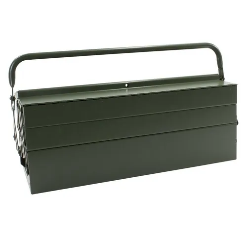 Dönges Werkzeugkoffer fünfteiliger Werkzeugkasten TL5140-0010-020 - Robuster Werkzeugkasten nach Bundeswehr-Spezifikation TL 5140-0010, aus pulverbeschichtetem Stahl, öl- und chemikalienbeständig, mit 270° Öffnungswinkel und abgerundeten Kanten für Sicherheit.