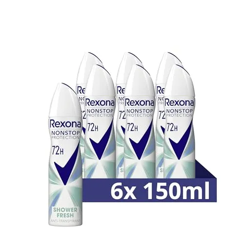 6x Rexona Nonstop Protection Deospray Shower Fresh Anti Transpirant mit 72 Stunden Schutz vor Schweiß und Körpergeruch 150 ml