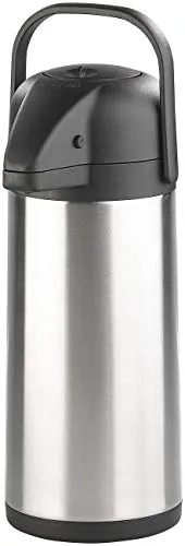 Rosenstein & Söhne Pumpkanne 3 Liter - Doppelwandige Vakuum-Isolierkanne aus Edelstahl, hält Getränke bis zu 12 Stunden heiß oder kalt und ermöglicht eine praktische Einhandbedienung.