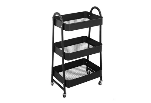 SVITA Servierwagen mit Rollen - 3 Ebenen in Schwarz - Beistellwagen mit feststellbaren Rollen und 3 Ablageflächen, ideal für platzsparende Nutzung in der Küche oder im Wohnzimmer.
