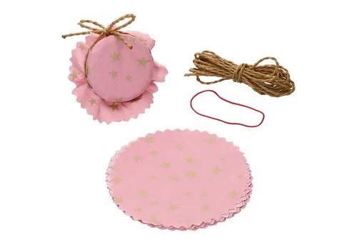 MamboCat Einmachglas Sturzglas Stoffdeckchen 10 Stück rosa goldene Sterne Gummiband Schnur, Baumwolle