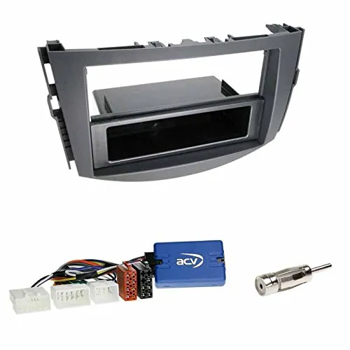 Einbauset: Radioblende Doppel-DIN 2-DIN Radio Blende mit Ablagefach schwarz + Zenec LFB Radio KFZ Adapter Lenkradadapter + Antennenadapter geeignet für Toyota RAV4 ab 03/2006-03/2013