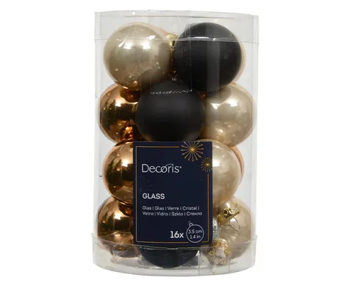 Kaemingk Weihnachtsbaumkugel, Weihnachtskugeln Glas 3,5cm 16 Stück - Schwarz Braun Mix