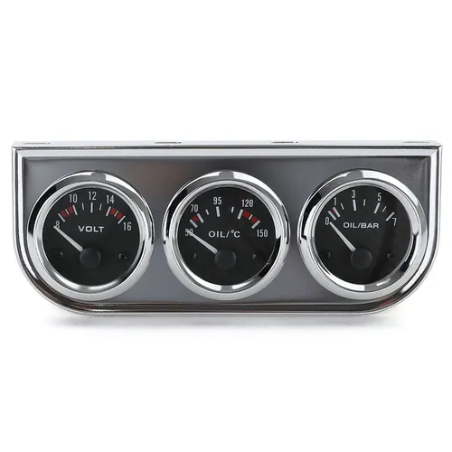 Öltemperatur Volt Öldruck 52mm Zusatzinstrumente 3er Set - Messgeräte & Anzeige, hochwertiges 3er Set mit Chrom-Oberfläche für Youngtimer und Retro-Fahrzeuge, ideal zur Überwachung wichtiger Motorparameter.
