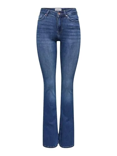 ONLY Damen Onlblush Mid Flared Jeans, Dark Blue Denim - Stylische konische Jeans für Damen von ONLY, perfekt für einen modernen Look und hohen Tragekomfort.