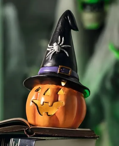 Dekoleidenschaft LED Halloween Windlicht Hexenhut - Weihnachtlicher Zierschmuck, gruselige LED Dekofigur in Hexenhut-Design, perfekt für stimmungsvolle Halloween-Dekoration im Innenbereich.
