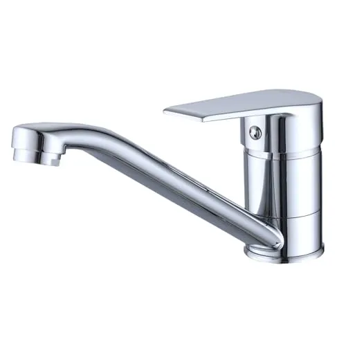 ZXC Niederdruck Spültischarmatur Küchen Armatur mit schwenkbaren Auslauf, moderner Einhandmischer Wasserhahn komplett verchromt