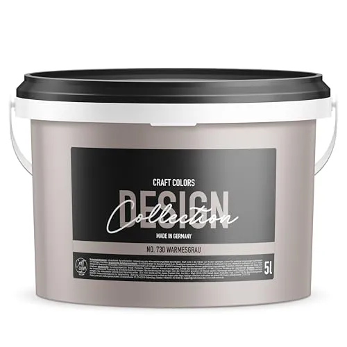 Craft Colors® 5L hochwertige Wandfarbe edelmatt, Kreidefarbe made in Germany, DESIGN Collection No. 730 warmes grau