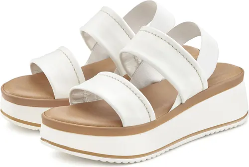 LASCANA Plateausandaletten weiß Größe 41 - Wanderschuhe aus hochwertigem Leder mit leichtem Keilabsatz (5,5 cm), ideal für komfortable Sommerausflüge und modische Akzente.