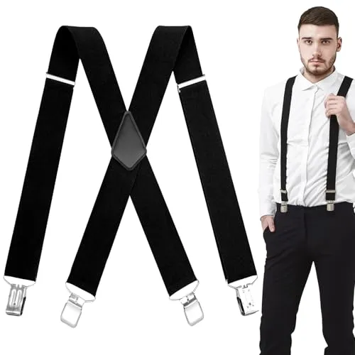 UZSUZZ Schwarz Hosenträger Herren Breit 3.5cm Einstellbar Hosenträger Herren Arbeitshose mit Sehr Starken 4 Metall Clip für Männer und Damen X Style(B)
