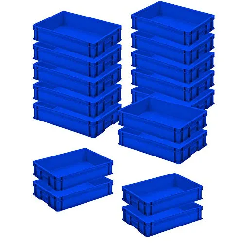 BRB Eurobehälter 600x400x120 mm - 24 Liter, lebensmittelecht, blau - Praktischer Eurobehälter mit 2 Griffleisten, ideal für Lagerung und Transport. Hergestellt aus hochwertigem Polypropylen, ermöglicht einfache Reinigung und hohe Stabilität. Außenmaße 600x400x120 mm, Volumen 24 Liter.