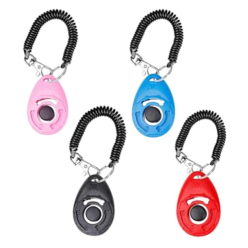 Jesustree Clicker Hunde mit Spiralband Clickertraining, 4 Stück Bunt Hundeklicker Knopf für Hunde Katzen Pferde, Effektive Haustier Trainings Werkzeuge für das Verhalten des Welpen