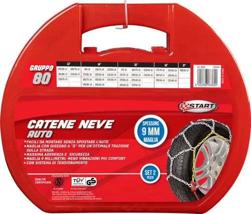 START Schneeketten 8369 - Schneeketten mit Felgenschutz, ideal für sicheres Fahren im Winter. Passend für zahlreiche Reifenabmessungen, inklusive Montageanleitung und Aufbewahrungstasche.