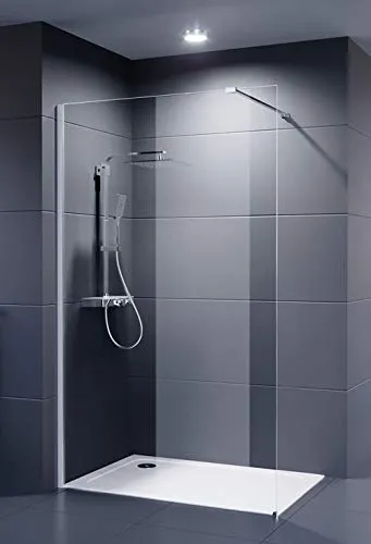 Duschmeister begehbare Dusche 120x200 cm - Duschkabine aus 8 mm Sicherheitsglas mit Nano Clean Beschichtung für einfache Reinigung, inklusive verchromtem Stabilisationsbügel - ideal für modernes Baddesign.
