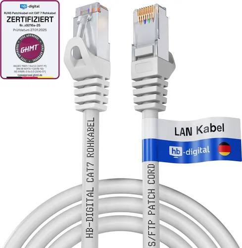 hb-digital 0,25m Patchkabel CAT.7 RJ45 S/FTP PiMF LSZH AWG 26 halogenfrei weiß