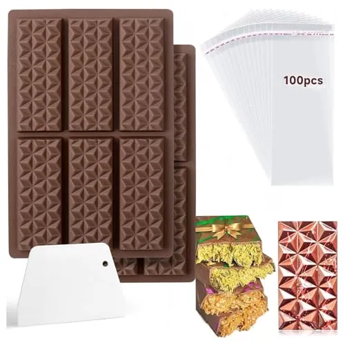  Silikon Schokoladenform, Dubai Schokoladentafel Form, Schokoladenform tief, Silikonform Schokoladentafel mit Schaber und Tasche, für Schokolade Praline Süßigkeiten 2 Stück
