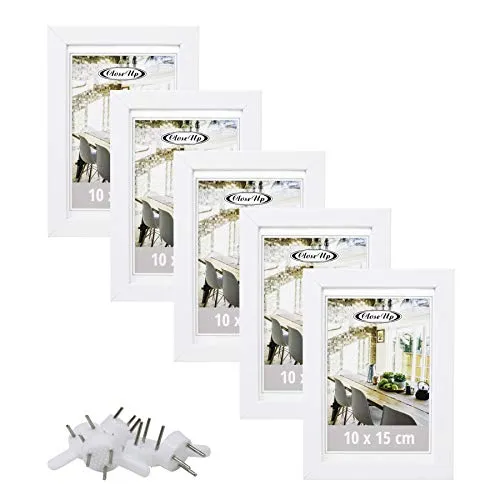 Close Up Bilderrahmen-Set 5 STK. 10x15 cm weiß Premium MDF-Rahmen, bruchsichere Plexiglas-Scheibe, Collage
