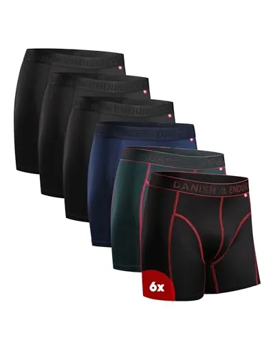DANISH ENDURANCE 6er Pack Sport Boxershorts Herren, Mit regulärem oder langem Bein, 3X Schwarz, 1x Blau, 1x Schwarz/Rot, 1x Grün, S