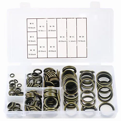 MaxAwe 150 Stk M6-M24 Hydraulik Dichtringe mit Gummilippe, Ölablassschrauben Bonded Seals, Dichtungsringe Sortiment mit Aufbewahrungsbox