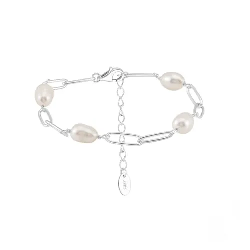 Suzan Gold® 925 Silber Armband für Damen | Pearlvera Armband mit Süßwasserperlen & Paperclip-Gliedern | Wasserfest, nickelfrei & modern | Elegantes Geschenk für Frauen