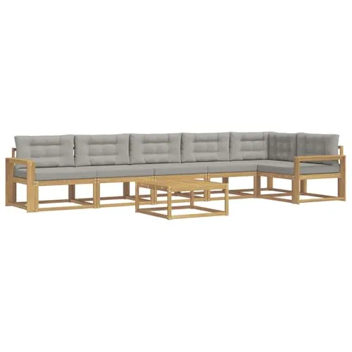 vidaXL 7-teiliges Outdoor-Sofagarnitur Set in Weiß und Hellgrau - Stylisches 7-teiliges Sofa-Set aus robustem Akazienholz für Garten und Terrasse. Modularer Aufbau für flexible Arrangements und pflegeleichte Materialien sorgen für Komfort und Langlebigkeit.