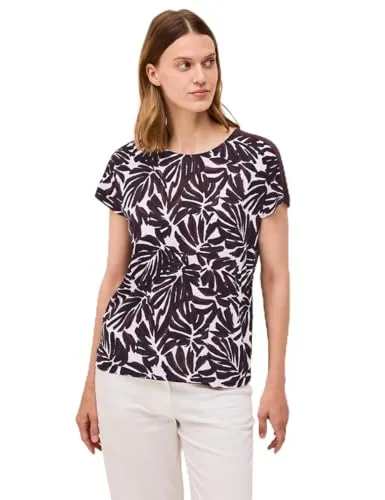 CECIL Damen 3227059 Print Shirt - Stilvolles Design in Mulberry Red, X-Small - T-Shirts für Damen mit Rundhalsausschnitt und Kurzarm, einzigartiges grafisches Muster und elegante Ausbrenner-Optik für einen modernen Look.