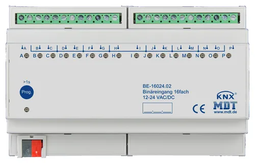 MDT BE-16024.02 Binäreingang 16-fach - Sonstige Elektroinstallationsartikel mit 16 Eingängen für vielseitige Anwendungen, erkennt Zustandsänderungen und löst KNX/EIB Telegramme aus.