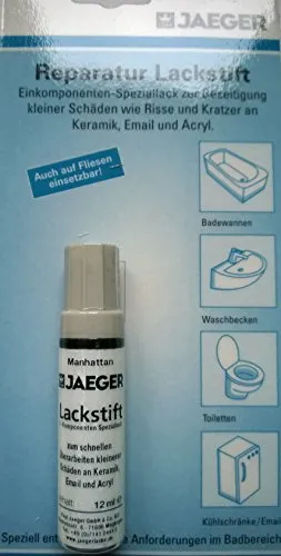 Jaeger Reparaturlack Lackstift Sanitärlack Speziallack für Keramik Email Acryl Fliesen in Küche und Bad, 12 ml MANHATTENGRAU