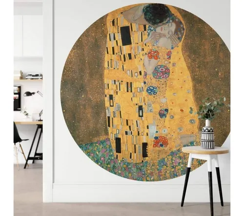 K&L Wall Art Fototapete Gustav Klimt - Der Kuss, runde Vliestapete für stilvolle Deko - Moderne Wandtapete im runden Design für ein gemütliches Wohnambiente. Einfach anzubringen, formstabil und farbecht. Ideal für kreative Akzente in jedem Raum.