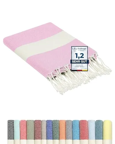 furora Holiday Strandtuch groß 100x200 cm: Baumwolle, leicht lang dünn kompakt - Premium Qualität | Hamamtuch Saunatuch, Fouta Strandhandtuch XXL | Damen & Herren Badetuch Stranddecke Picknickdecke