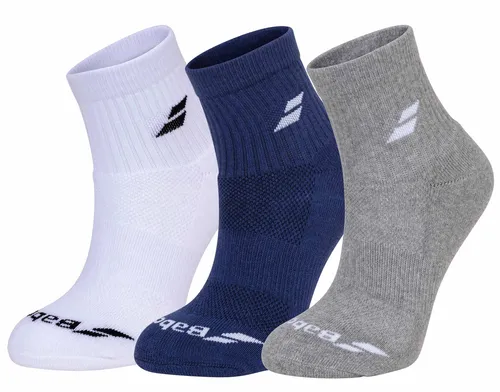 Babolat Sportsocken Ankle Quarter Classic weiss/dunkelblau/grau - 3 Paar, Größe: 39-42