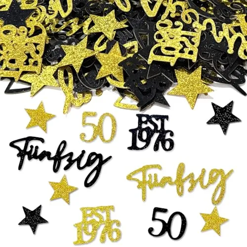 Stück 50 Geburtstag Konfetti Schwarz Gold Glitzer Streudeko Tischdeko Party Deko Geburtstagsdeko für Männer Frauen 1976 Goldene Hochzeit Deko (50th) 150