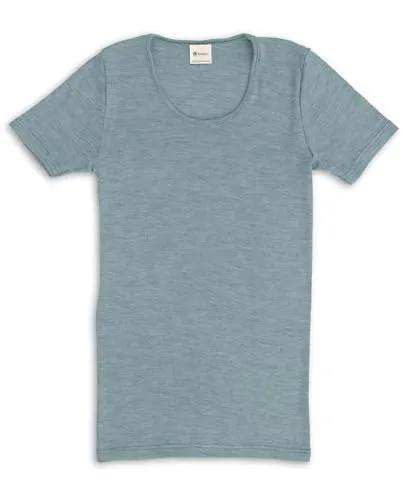Engel Natur, Damen Unterhemd Kurzarm, 70% Wolle (kbT), 30% Seide (Bergblau, 34-36)