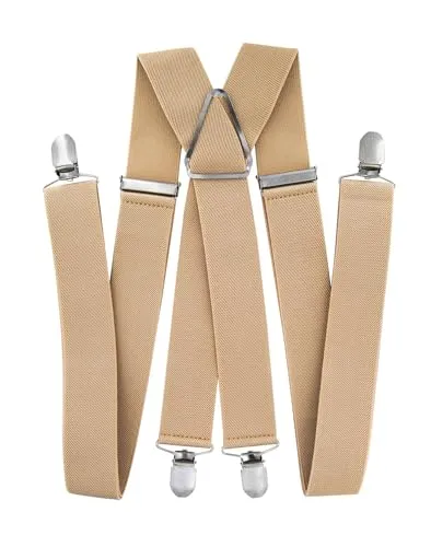 axy Hosenträger für Herren breit 3,5 cm in X-Form mit 4 Hosenträger Clips extra stark längenverstellbar 35mm (Beige)